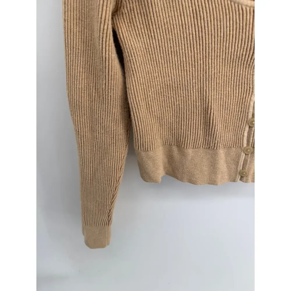 J. Crew rib knit scoop neck button up cropped cardigan top sz L